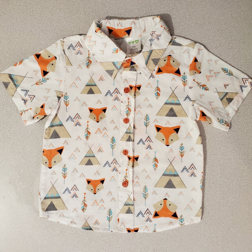 Boys Fox & Teepee short sleeve button up shirt